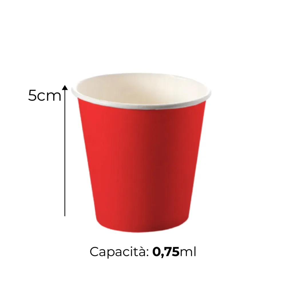 Bicchieri Caffe Carta 75ml H. 5cm Maxi Scorta 500pz 100% Biodegradabili Rosso