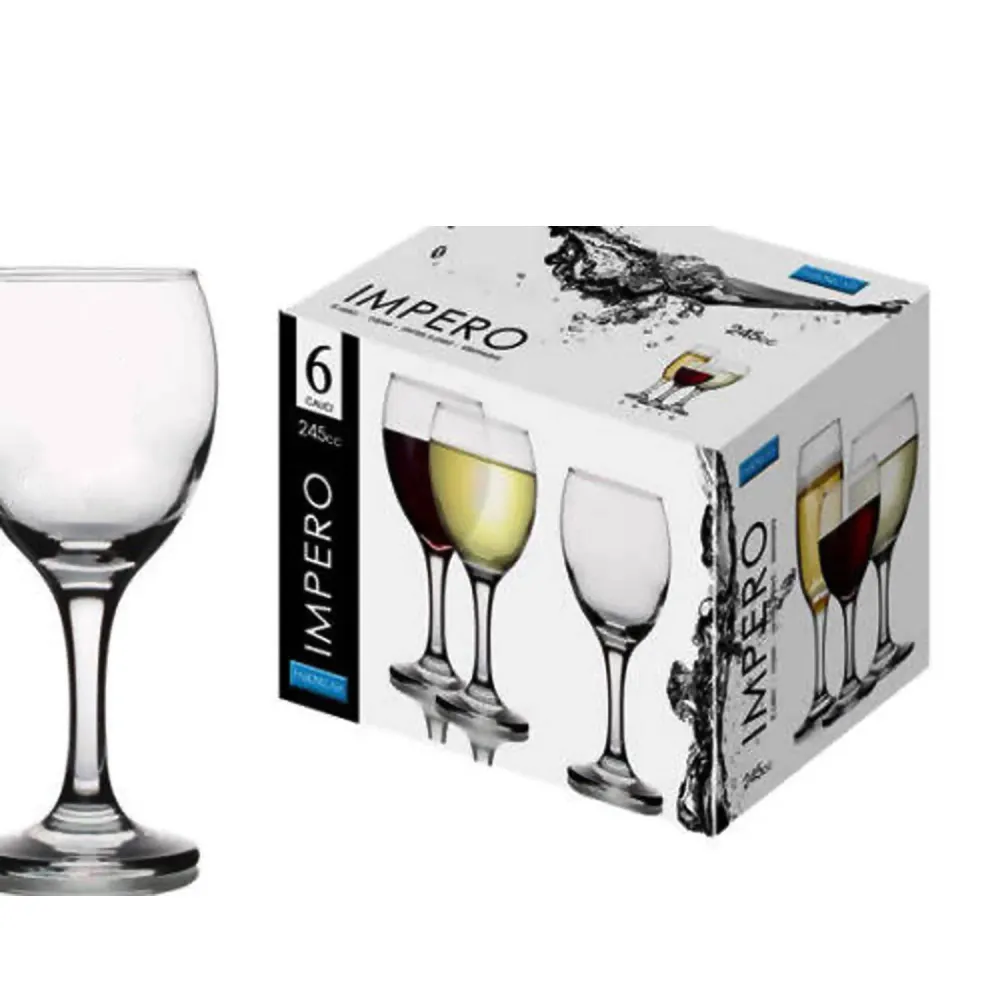 6 BICCHIERI Calici vetro 245CC per Acqua e Vino Bicchiere Vetro elegante art . ACF 601866 IMPERO Passione Casa