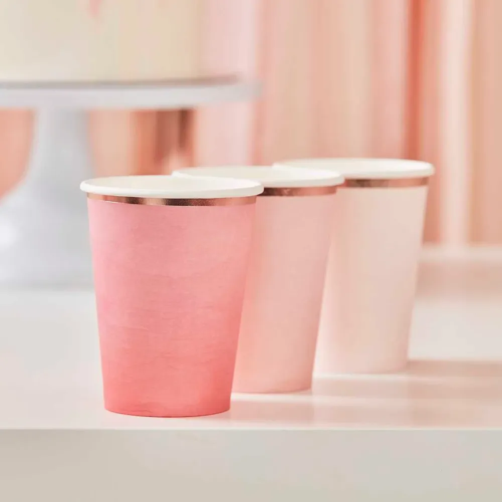 8 bicchieri carta - mix rosa sfumati