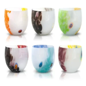 6 Bicchieri Vetro “i Colori Di Murano”. Prodotto Mano Italia Acq-light-mix Mazzega Art & Design