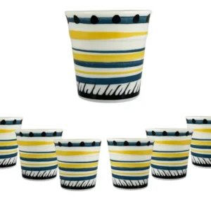 Bicchierini caffÃ¨ stile mediterraneo porcellana ottanio e giallo 50 ml, set da 6 bicchierini, Linea Apulia - Maison TortorÃ