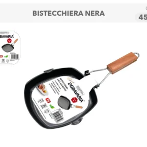 Bistecchiera antiaderente metallo e legno quadrata nera 24x24 cm - Casalinghi del Giudice