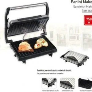 Bistecchiera Elettrica Piastra Per Panini 750 Watt Toast Con Apertura Basculante
