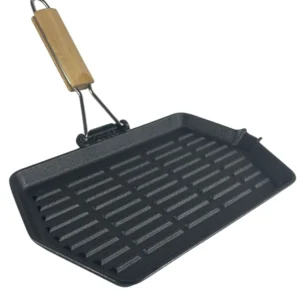 Bistecchiera Ghisa Rettangolare 35 x 21 cm Antiaderente Manico Legno