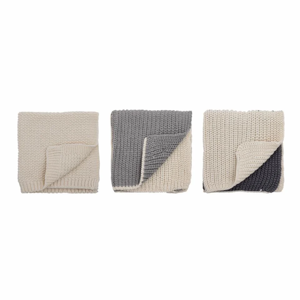 Bloomingville Panno per piatti Odette – Grigio – 27 × 27 cm – Cotone – Set da 3