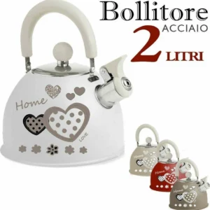 Bollitore Acciaio Vintage Capacità 2 Litri Teiera Con Fischio Cuori Shabby