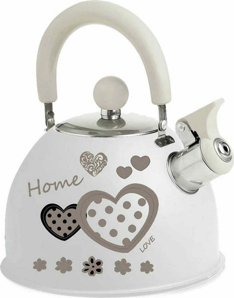 Bollitore Acciaio Vintage Capacità 2 Litri Teiera Con Fischio Cuori Shabby