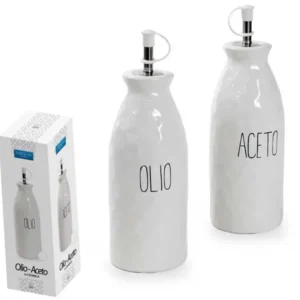 Bottiglia olio e aceto ceramica shabby chic bianco, 7,5x18,5 cm - Passionecasa