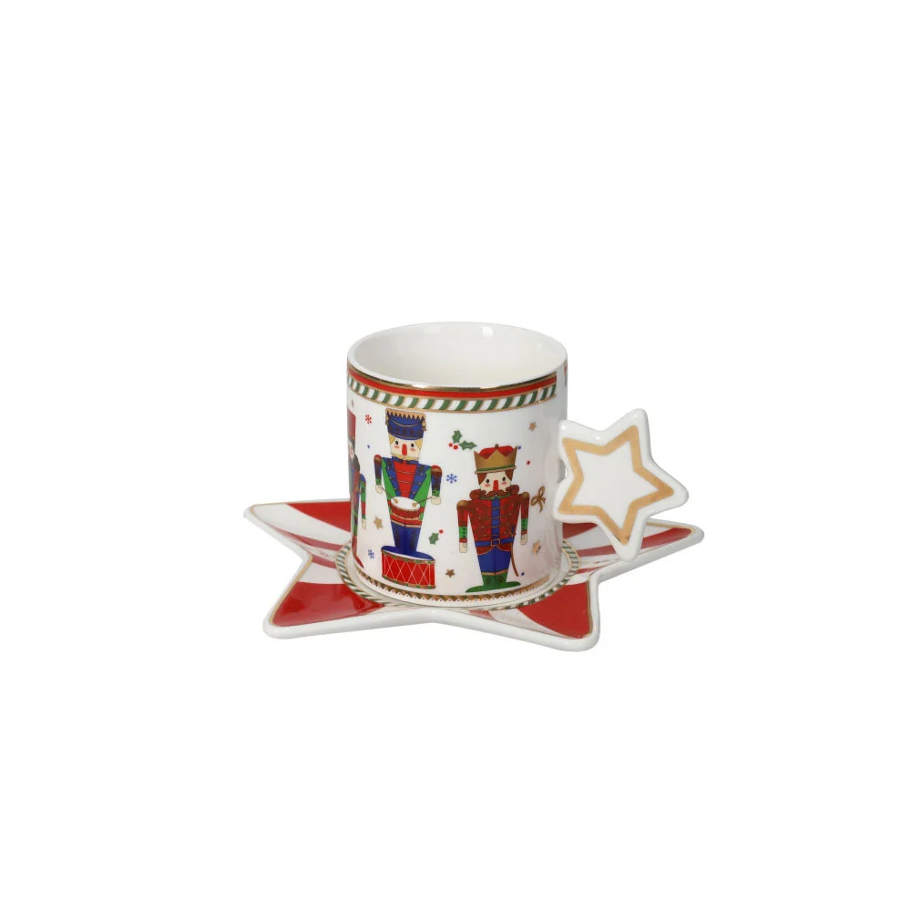BRANDANI Lo Schiaccianoci Tazza da Set 2 Pezzi 8x15,5cm Porcellana Tavola Natalizia