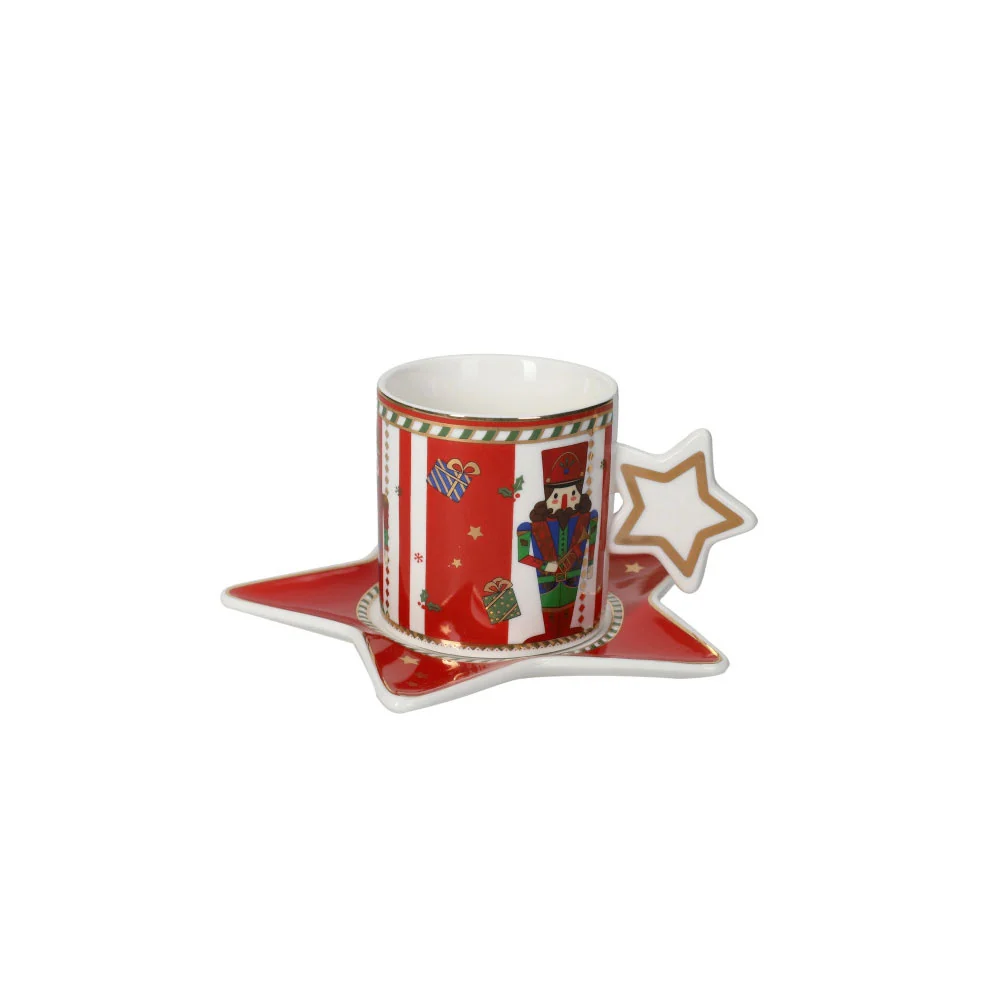 BRANDANI Lo Schiaccianoci Tazza da Set 2 Pezzi 8x15,5cm Porcellana Tavola Natalizia