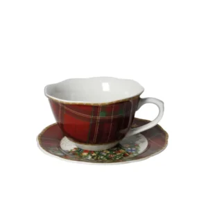 Brandani tazza colazione c/piattino Christmas ghirlanda porcellana