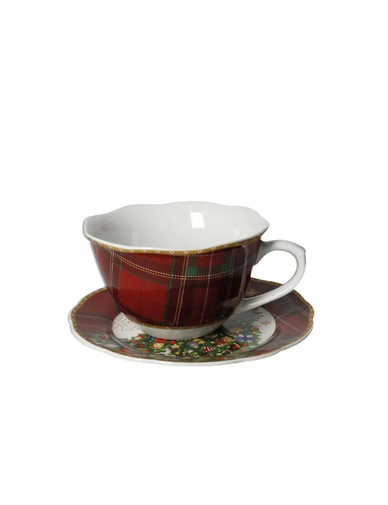 Brandani tazza colazione c/piattino Christmas ghirlanda porcellana