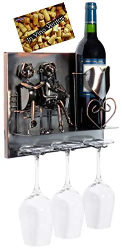Brubaker Portabottiglie armanti - Wall Art Picture Metal - con 3 portabicchieri - Incluso Biglietto di Auguri per Il Vino...