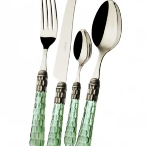BUGATTI Cristallo Set posate 24 pezzi Ghiera Argentata Antica Verde