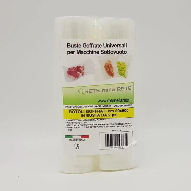 Busta con 2 rotoli 20x600 cm goffrati 3 strati per sottovuoto rnr Rete Nella Rete
