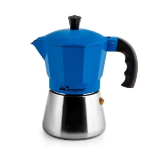 Caffettiera alluminio con caldaia acciaio inox inoxpran tazze tre blu