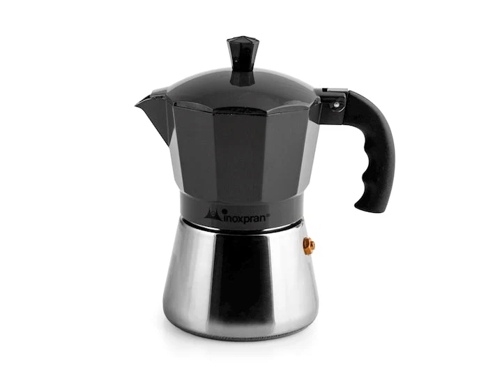 Caffettiera alluminio con caldaia acciaio inox inoxpran tazze tre antracite