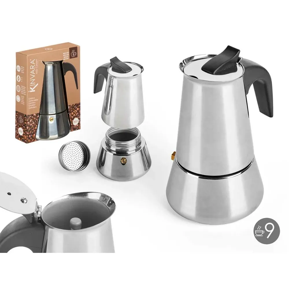 Caffettiera Italiana Kinvara Nero Argentato Acciaio Plastica 9 Tazze