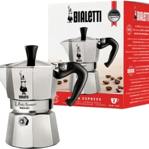 Caffettiera Moka Express Restyling 2 Tazze Alluminio Con Manico Ergonomico Made Italy Bialetti