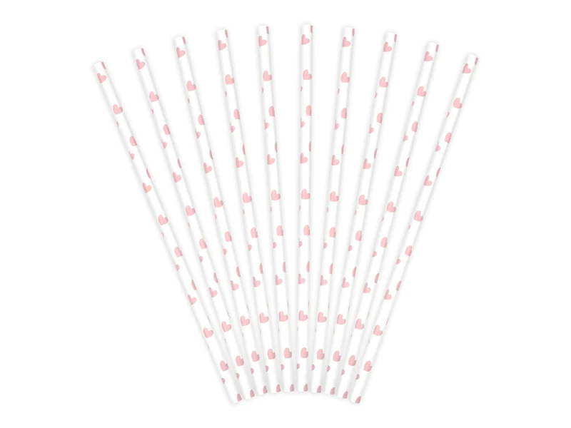 10 cannucce carta - cuori rosa