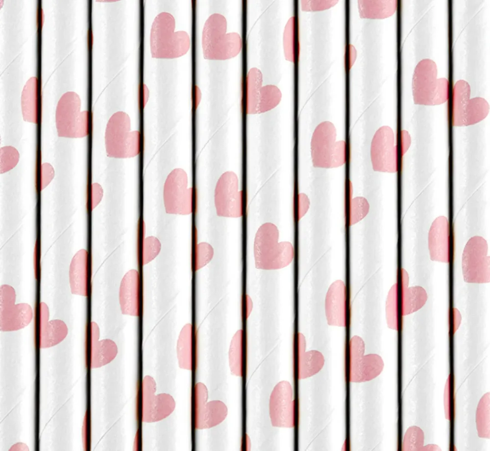 10 cannucce carta - cuori rosa