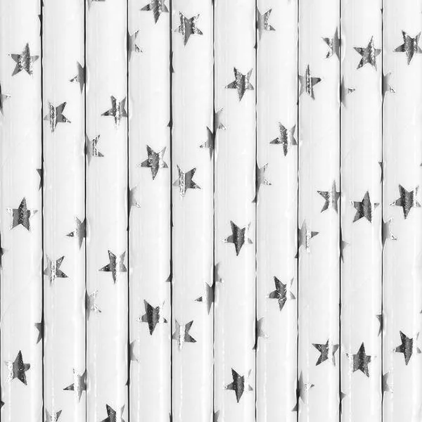 10 Cannucce di Carta Stelle Argentate