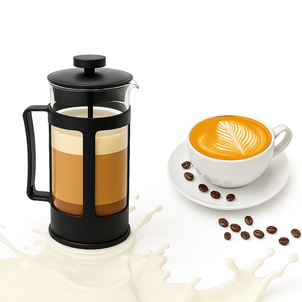 Cappuccinatore montalatte manuale vetro 300 ml schiuma caffè latte