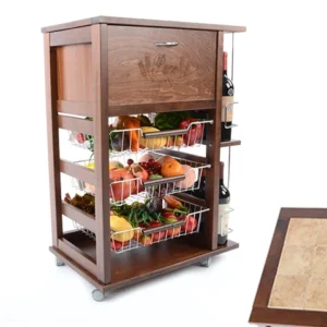 Carrello Porta Frutta e Verdura con portapane 56,5x37,3 h 82,2 Legno, portavino carrello da cucina con ripiano multiuso 10...