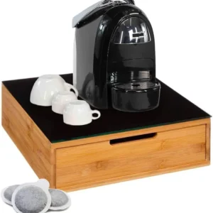 Casa Milano Porta Capsule Caffè Bambù con Cassetto & Ripiano Vetro - Organizer Salvaspazio