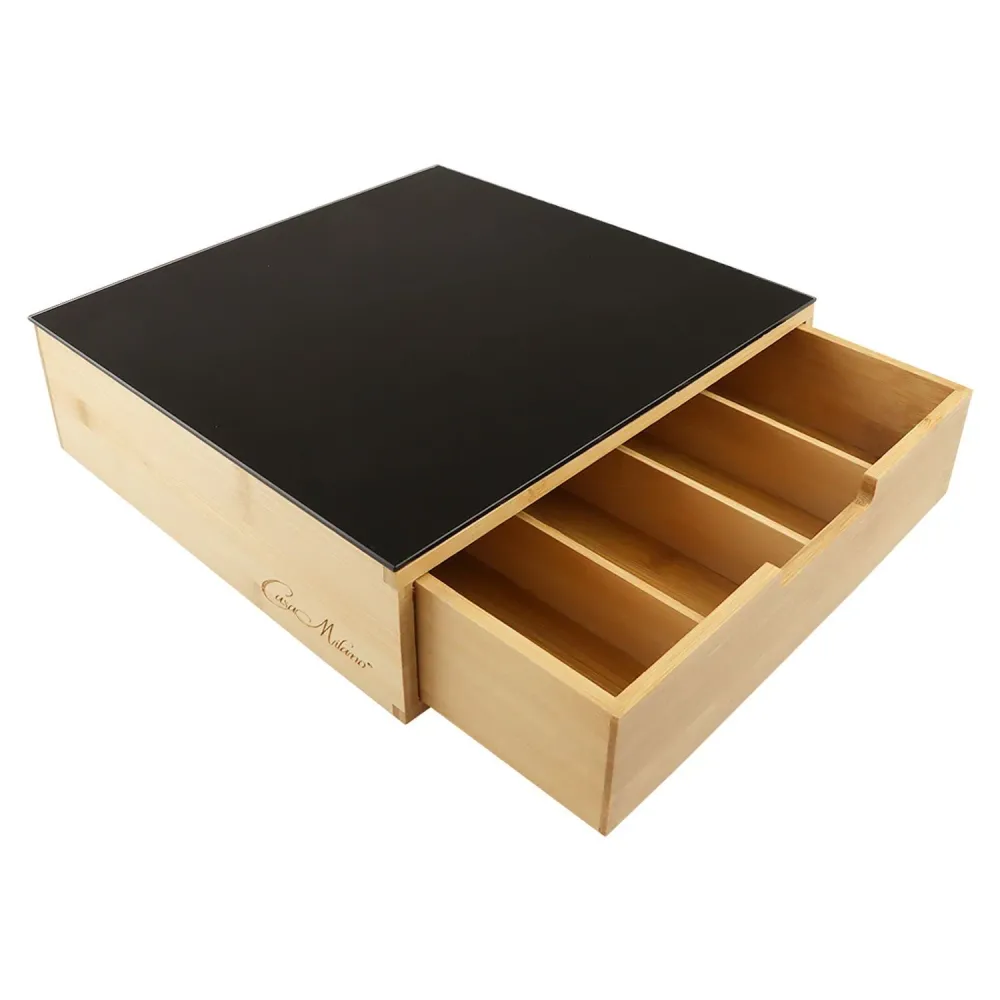 Casa Milano Porta Capsule Caffè Bambù con Cassetto & Ripiano Vetro - Organizer Salvaspazio