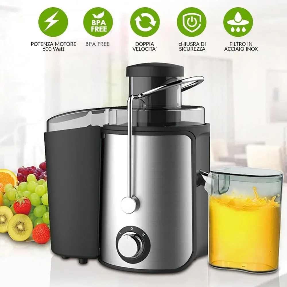 Centrifuga Elettrica Estrattore Succo Frutta e Verdura 600W Filtro Acciaio