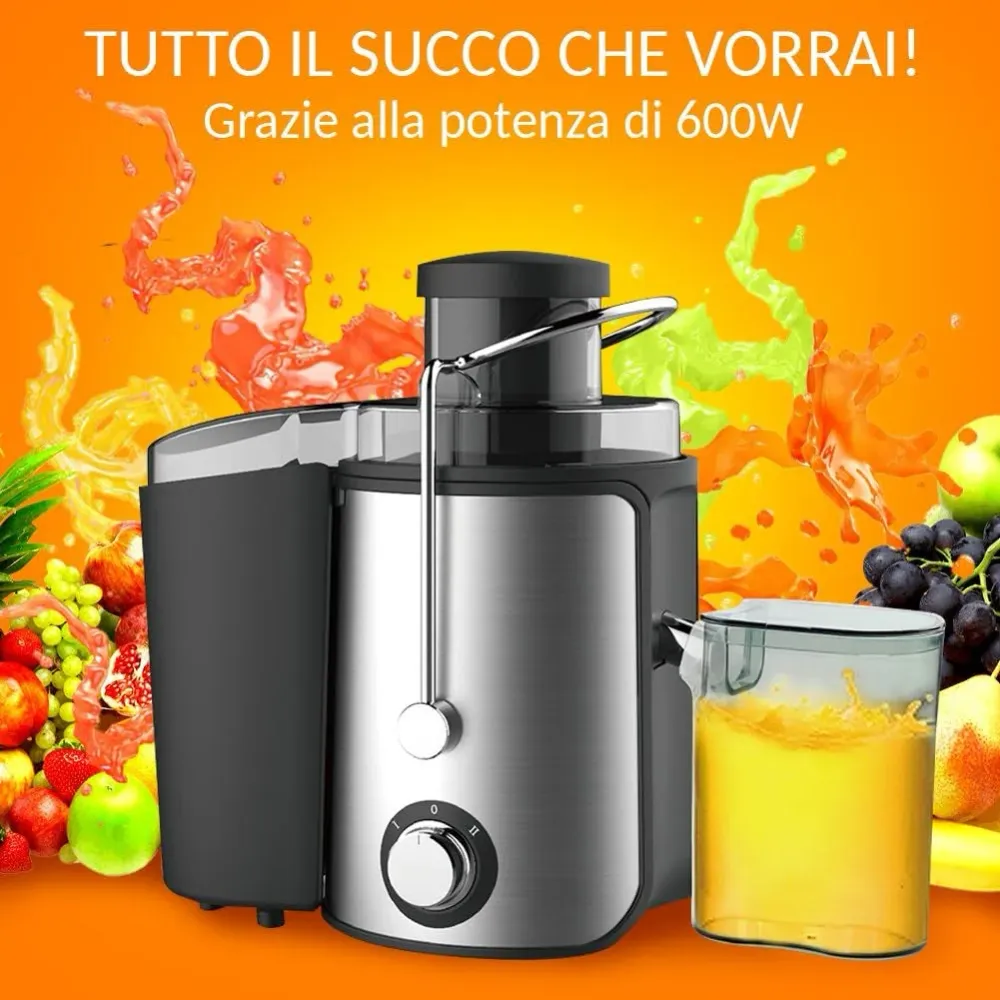 Centrifuga Elettrica Estrattore Succo Frutta e Verdura 600W Filtro Acciaio