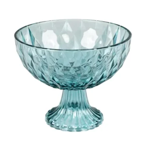 Centrotavola moderno vetro rilievo blu traslucido di forma semisferica con alzata - 17x22 cm - Plà thea