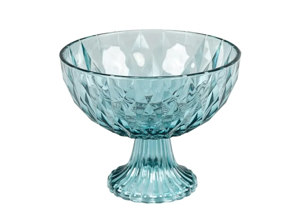 Centrotavola moderno vetro rilievo blu traslucido di forma semisferica con alzata - 17x22 cm - Plà thea
