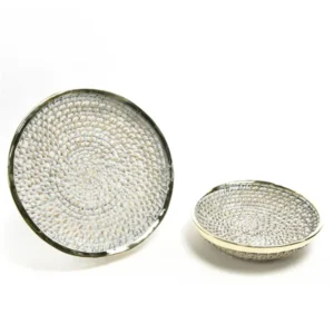 Centrotavola rattan con bordatura ottone d.25xh.5cm d.30xh.7cm set da 2 centrotavola