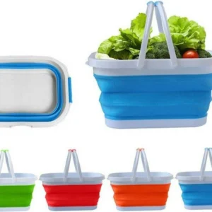 Cesto Pieghevole Silicone Multiuso Bagno Cucina Pic Nic Alimenti 38x27x19cm