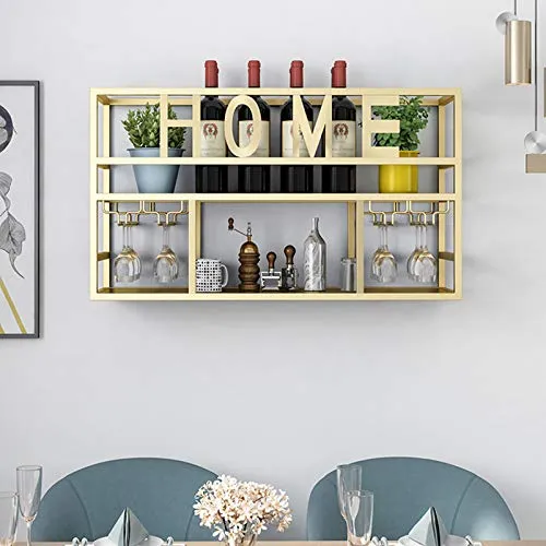 Porta bottiglie da vino Portabottiglie da parete con supporto vetro, portabottiglie da appendere metallo rustico da 31,5 p...