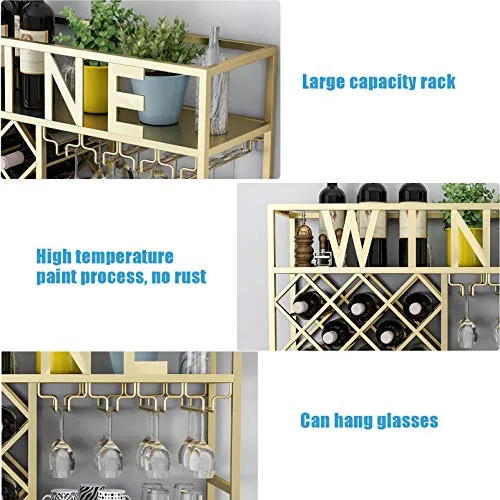 Porta bottiglie da vino Portabottiglie da parete con supporto vetro, portabottiglie da appendere metallo rustico da 31,5 p...