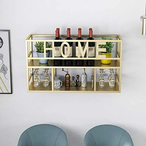 Porta bottiglie da vino Portabottiglie da parete con supporto vetro, portabottiglie da appendere metallo rustico da 31,5 p...
