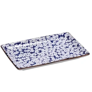 Ciotola ceramica blu e beige floreale e botanica 20x13,5x2 cm - Star