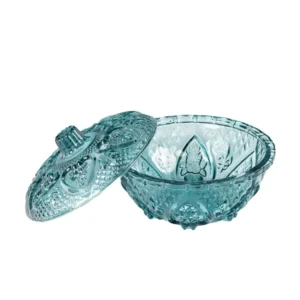 Ciotola con coperchio classica vetro, decoro rilievo, blu - 10x17 cm - PlÃ thea