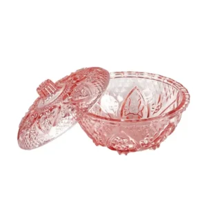 Ciotola con coperchio classica vetro, decoro rilievo, rosa - 10x17 cm - PlÃ thea