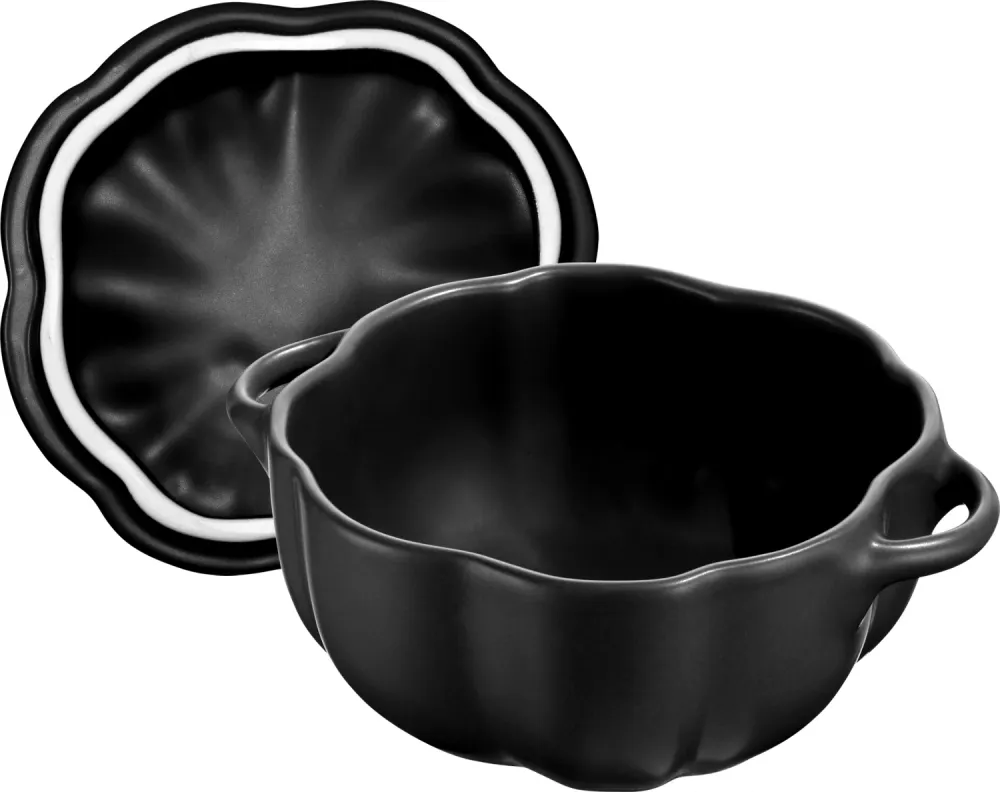 Cocotte 15 cm, zucca, nera, ceramica 0,6 l