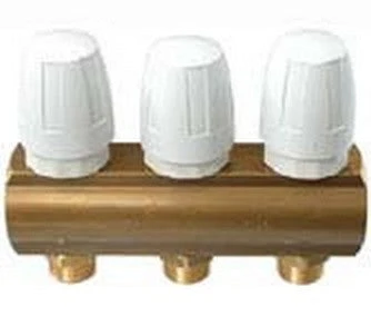 Collettore da barra F/F termostatizzabile con maniglia, Eurocono 12 ways/vie - 1" x 3/4" Euroconus