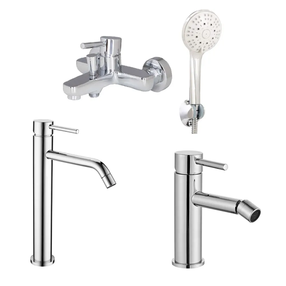 Composizione di miscelatori per lavabo alto, bidet e vasca Moon ottone cromato