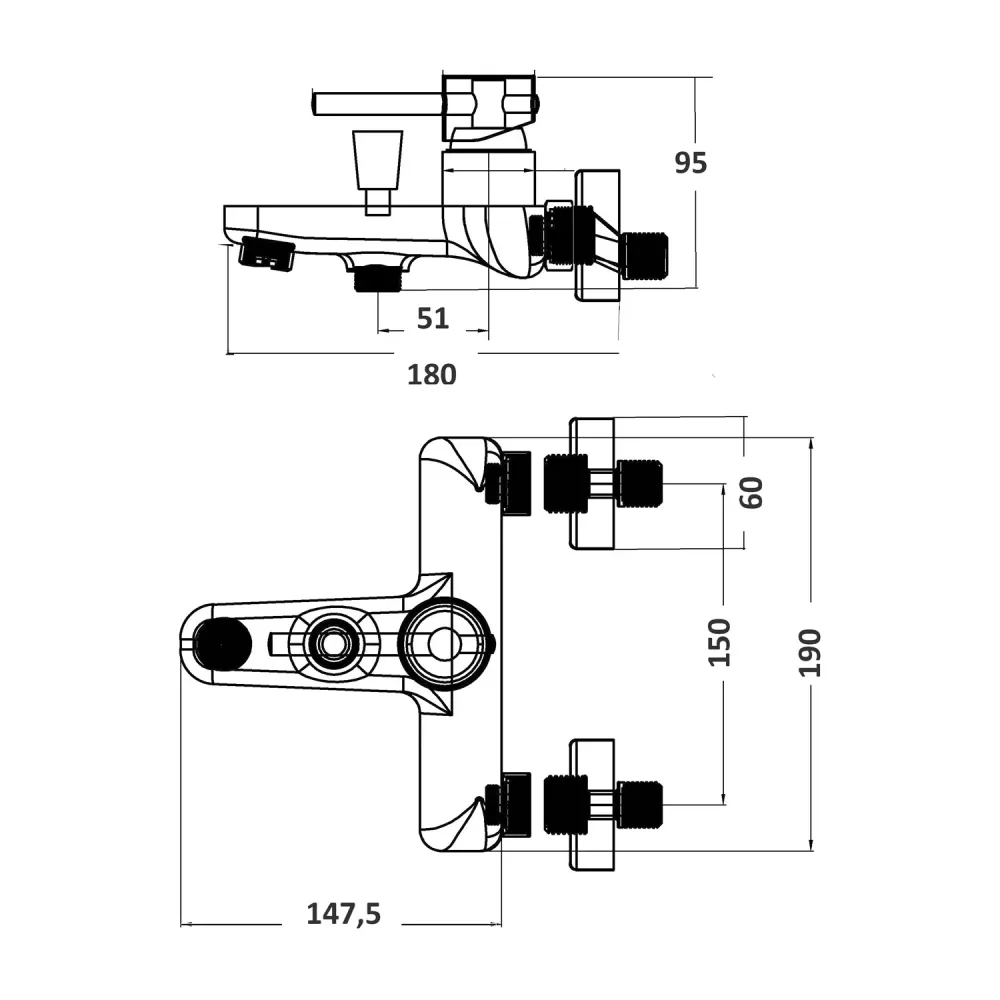 Composizione di miscelatori per lavabo alto, bidet e vasca Moon ottone cromato