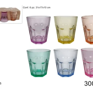 Confezione di 6 bicchieri vetro colorati 300ml