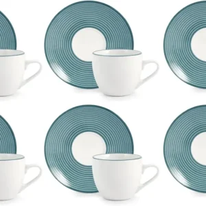 Confezione 6 tazze caffè echo con piatto porcellana decorataH&H