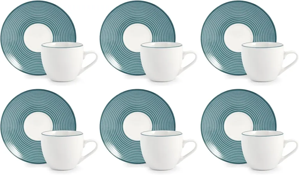 Confezione 6 tazze caffè echo con piatto porcellana decorataH&H
