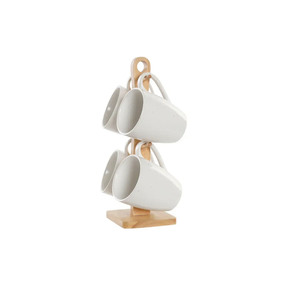 Conjunto de 4 Canecas DKD Home Decor Branco Natural Madeira da borracha Grés 300 ml 19 x 13 x 31 cm